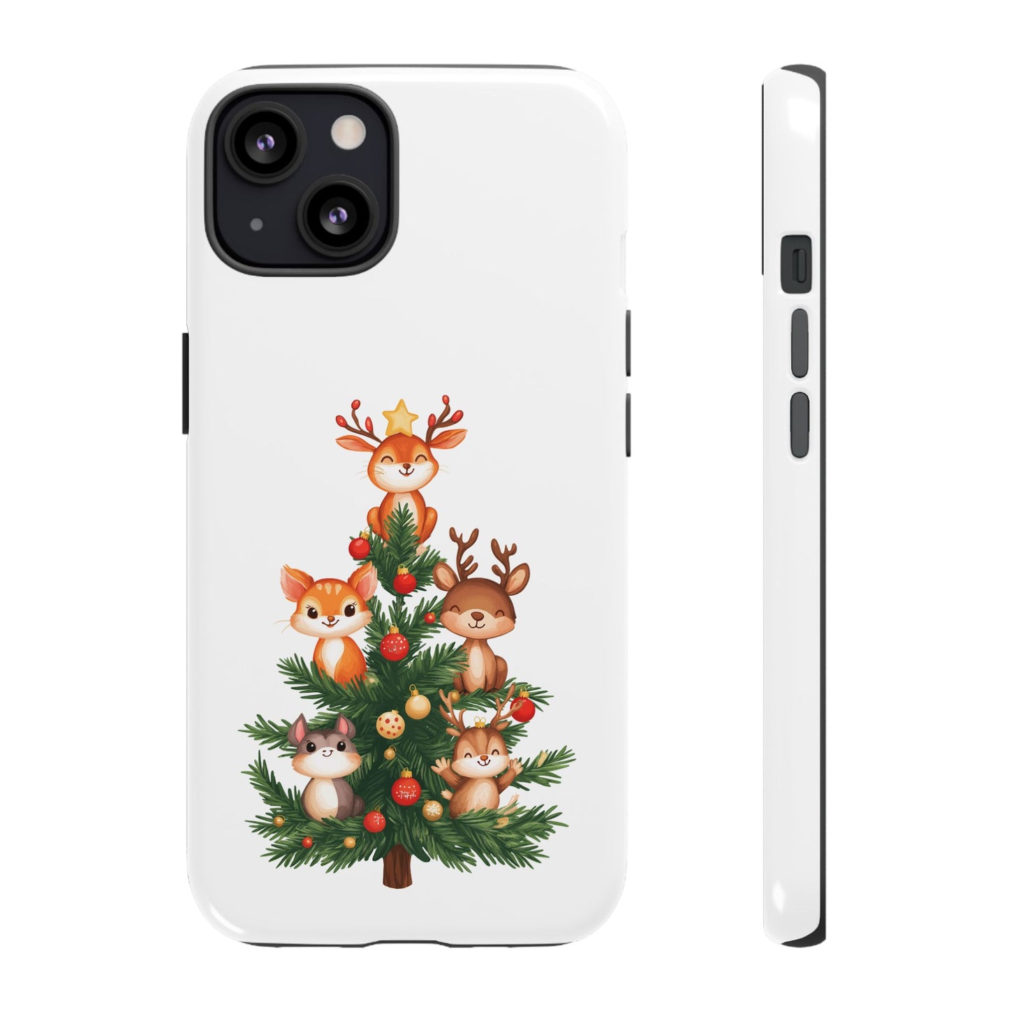 Festive Phone Case - iPhone, Samsung, and Google case - Cute Forest Animals on a Christmas Tree Case