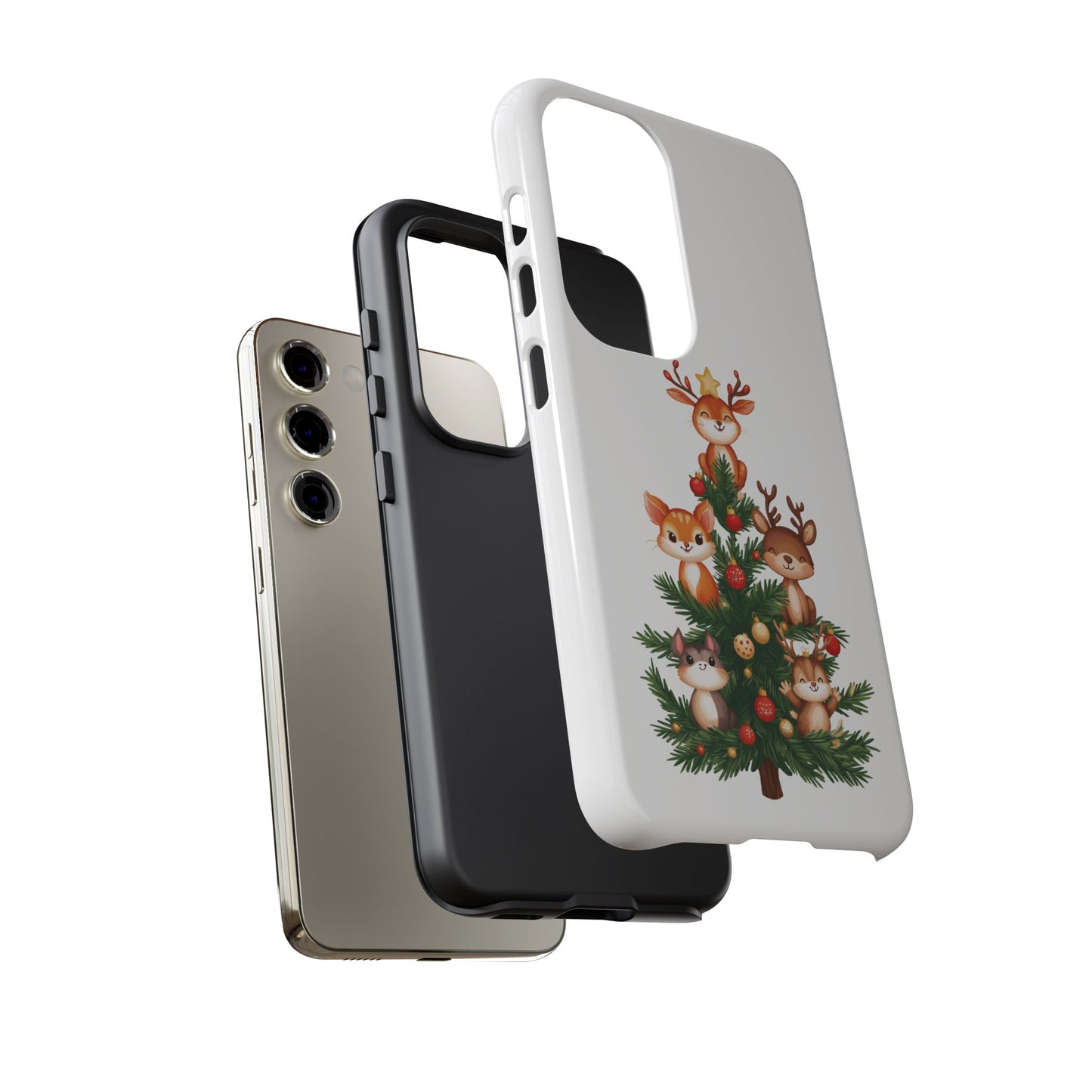 Festive Phone Case - iPhone, Samsung, and Google case - Cute Forest Animals on a Christmas Tree Case