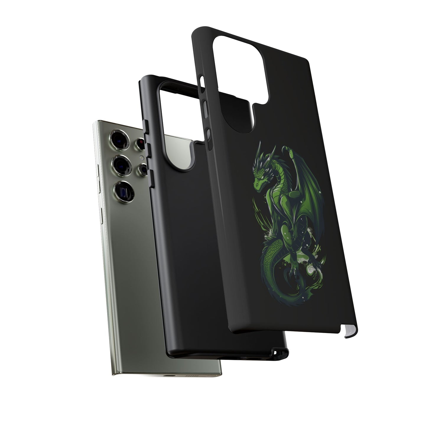 Tough Cases with Green Glowing Dragon design for iPhone, Samsung, and Google