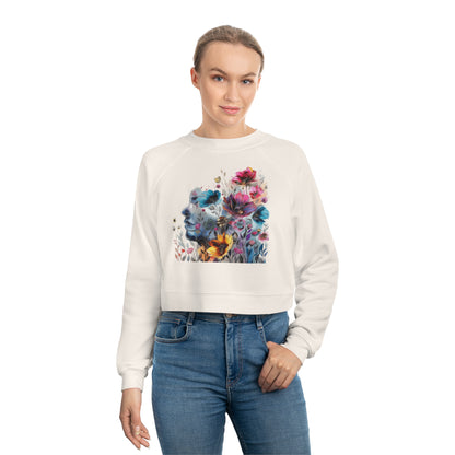 Women's Cropped Fleece Pullover with Floral Watercolor Design - Paraw