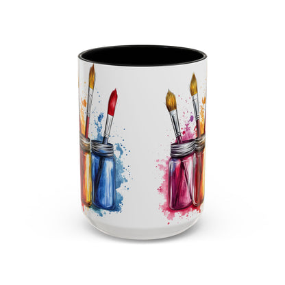 Paint Brushes Design Tea Cup - Accent Watercolor Coffee Mug, (11, 15oz)