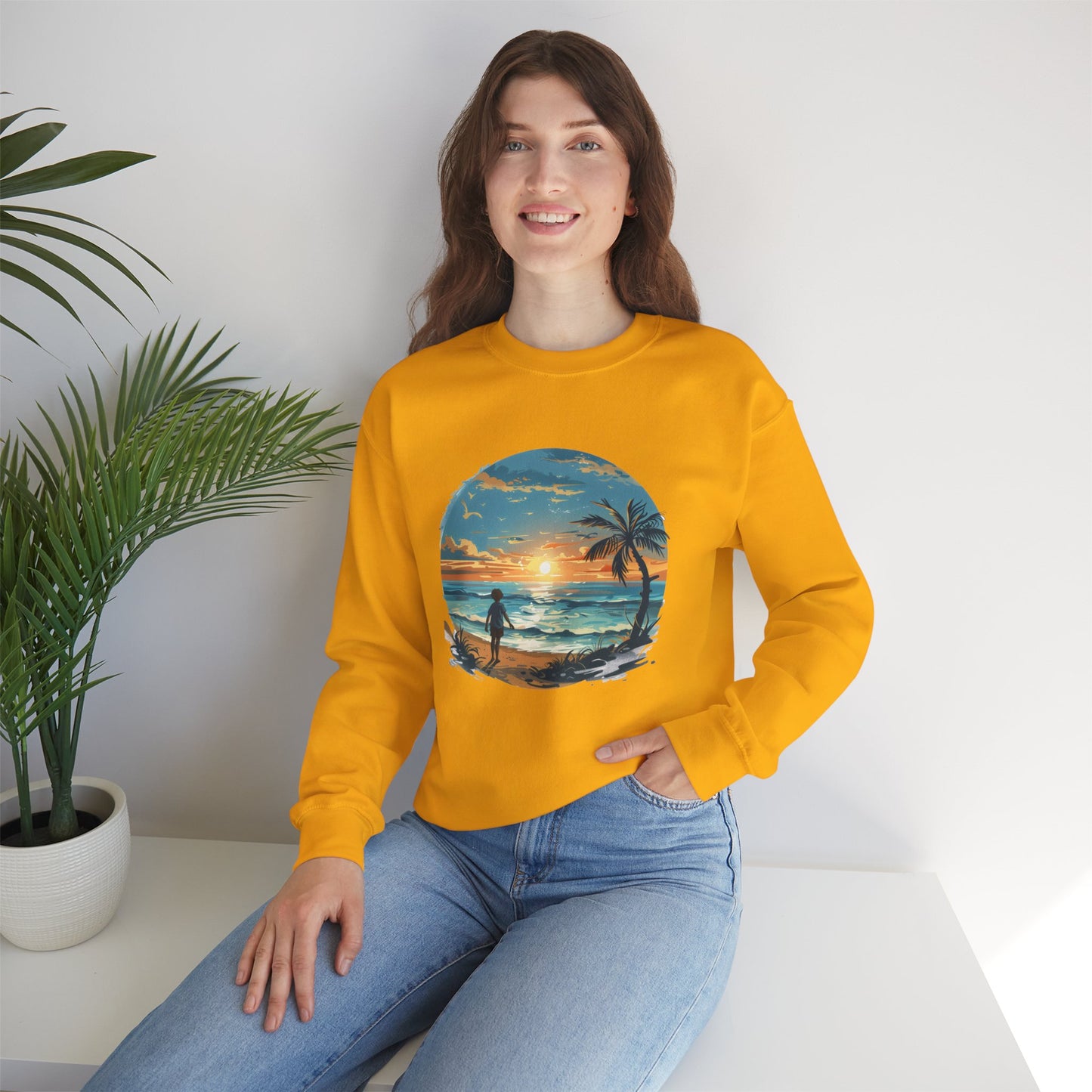 Unisex Heavy Blend™ Crewneck Sweatshirt - Colorful Beach Design