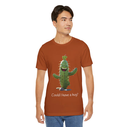 Dark Smiling Cactus Plant T-shirt -  'Could I Have a Hug?' - Lightweight Fabric Tee