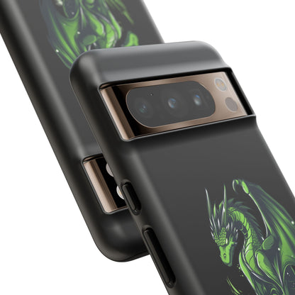 Tough Cases with Green Glowing Dragon design for iPhone, Samsung, and Google