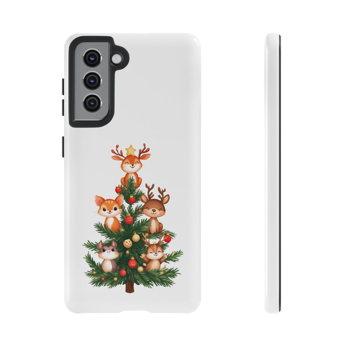 Festive Phone Case - iPhone, Samsung, and Google case - Cute Forest Animals on a Christmas Tree Case