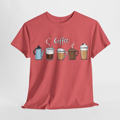 Coffee Cup Pattern Unisex Heavy Cotton Tee - Brewed Patterns Unisex Heavy Cotton Tee