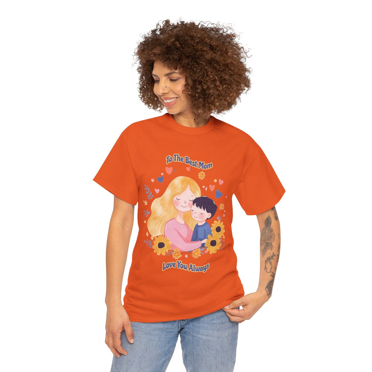 Mother & Child Love Heavy Cotton Tee - Floral Design T-Shirt - Mother's day Gift - Birthday Gift for Mom