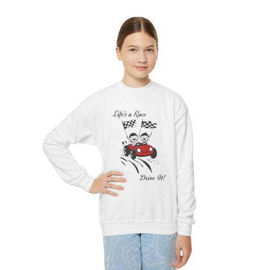 Youth Crewneck Sweatshirt -  Race car-themed Design Sweatshirt
