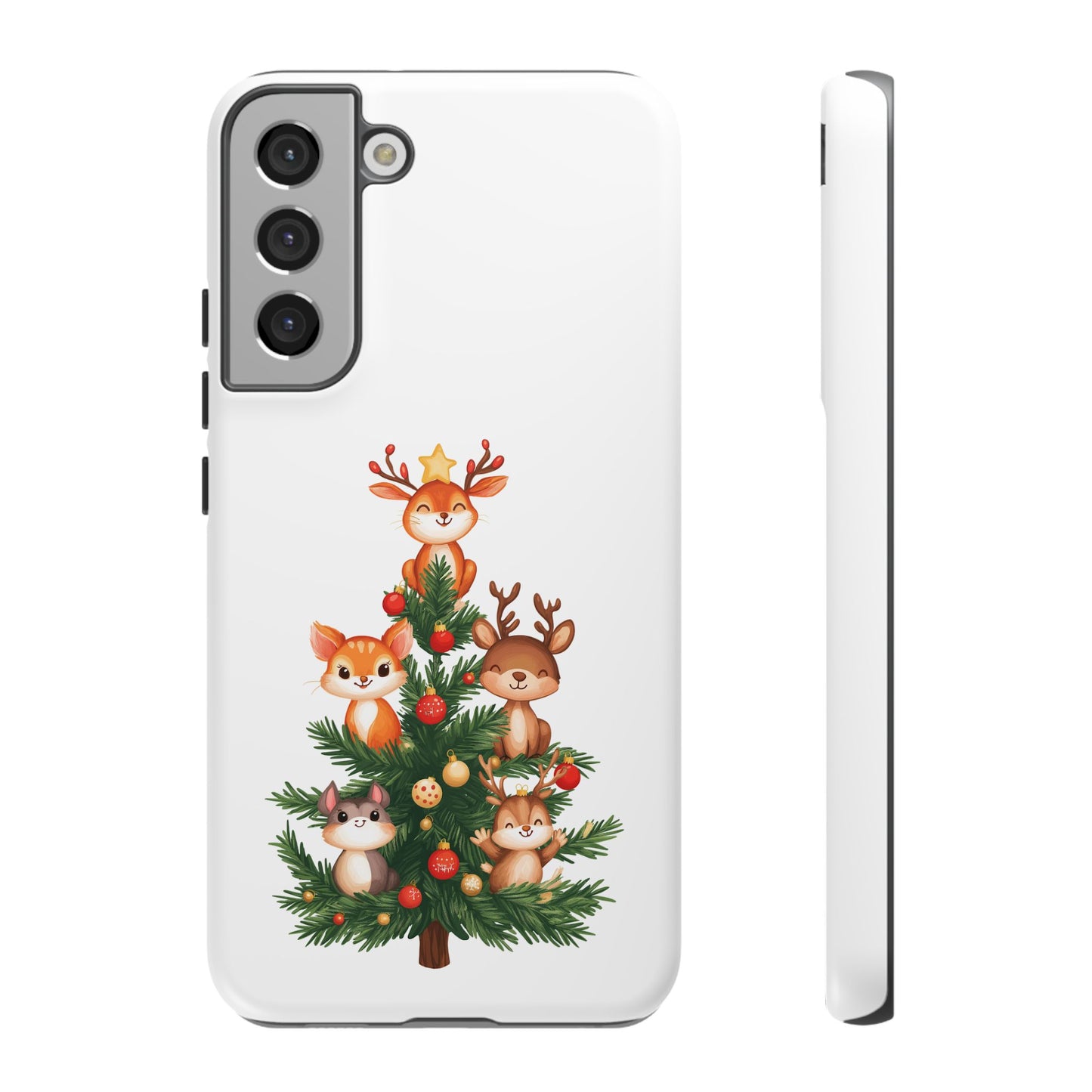 Festive Phone Case - iPhone, Samsung, and Google case - Cute Forest Animals on a Christmas Tree Case