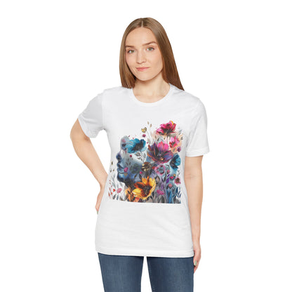 Floral Watercolor T-shirt for Women - Vibrant Artistic Tee - Lightweight Fabric Tee