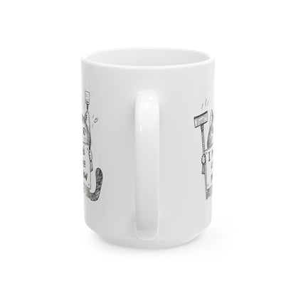 Ceramic Mug, (11oz, 15oz) - "I Need Coffee Meeow" Design with Cartoon Cat Mug