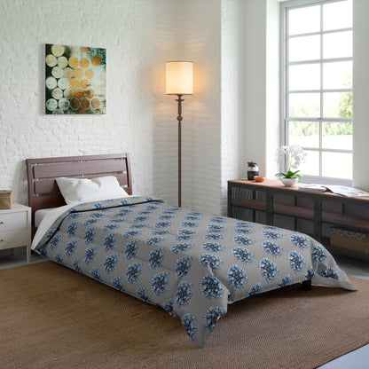 Light Gray Cozy Comforter Blanket with Striped Floral Design