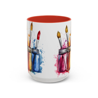 Paint Brushes Design Tea Cup - Accent Watercolor Coffee Mug, (11, 15oz)