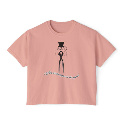 Stylish Women's Boxy Tee with Elegantly Dressed Graphic - Scissors design T-shirt