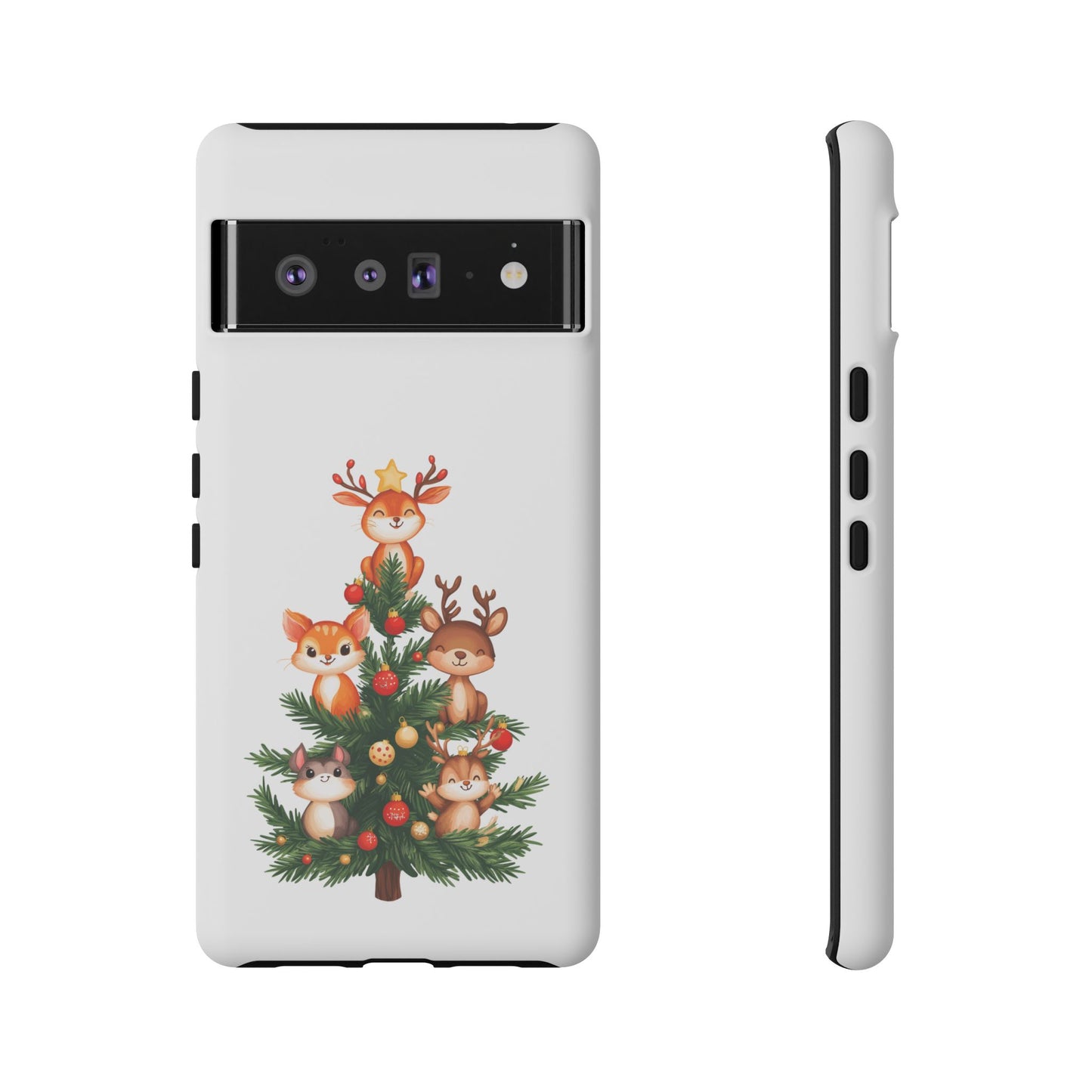 Festive Phone Case - iPhone, Samsung, and Google case - Cute Forest Animals on a Christmas Tree Case