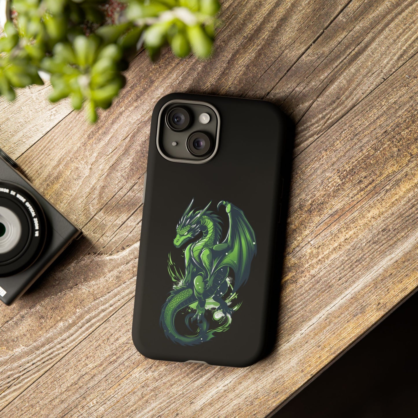 Tough Cases with Green Glowing Dragon design for iPhone, Samsung, and Google