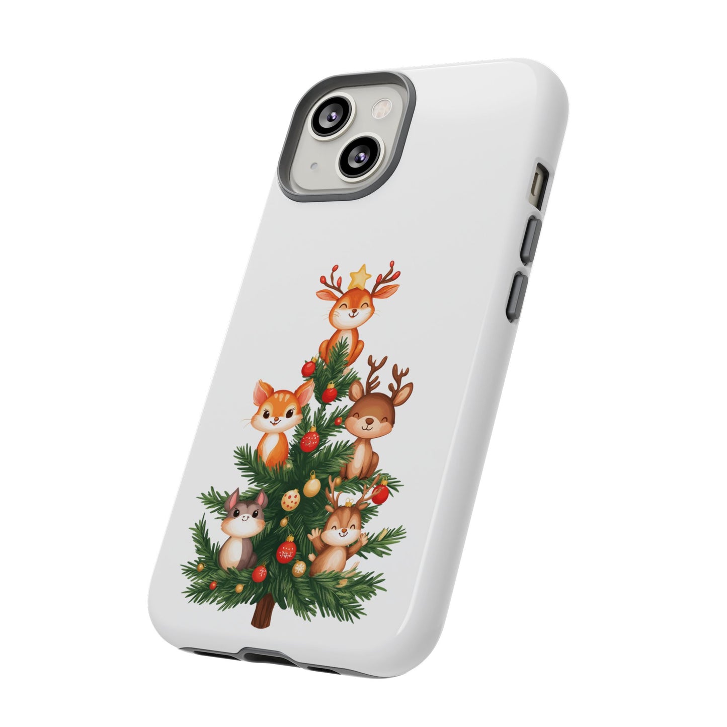 Festive Phone Case - iPhone, Samsung, and Google case - Cute Forest Animals on a Christmas Tree Case