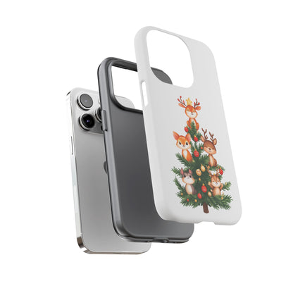 Festive Phone Case - iPhone, Samsung, and Google case - Cute Forest Animals on a Christmas Tree Case