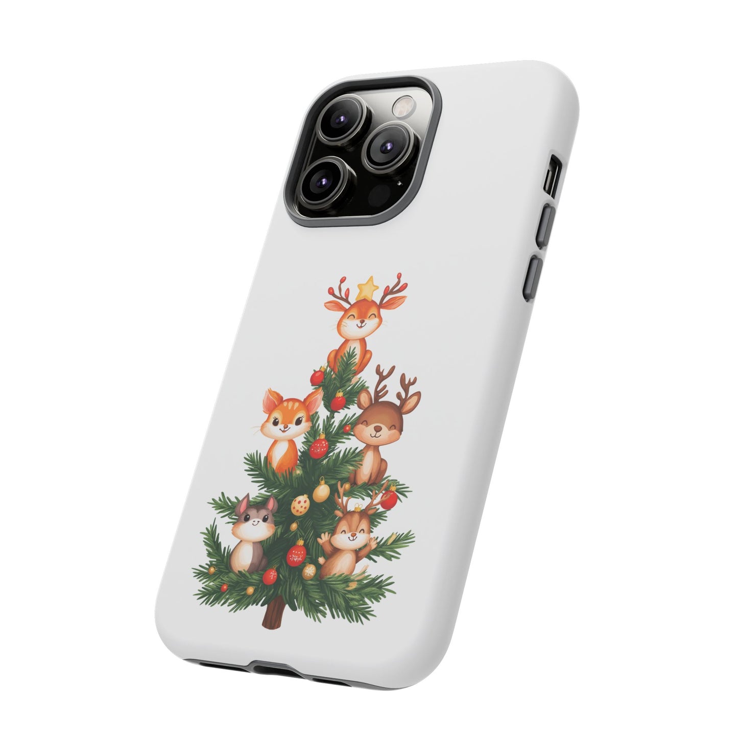 Festive Phone Case - iPhone, Samsung, and Google case - Cute Forest Animals on a Christmas Tree Case