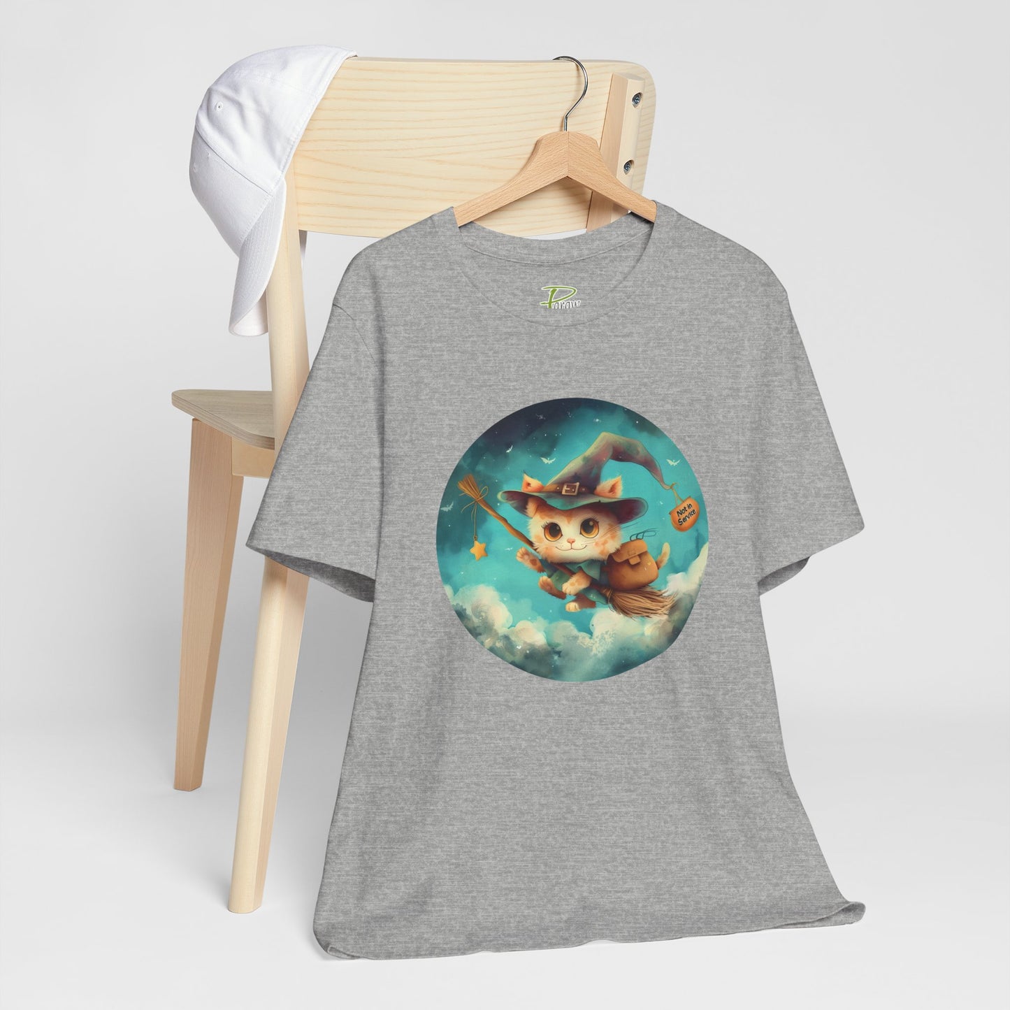 Charming Cat on Witch - Magician Stick T-shirt - Lightweight Fabric Tee