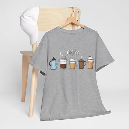 Coffee Cup Pattern Unisex Heavy Cotton Tee - Brewed Patterns Unisex Heavy Cotton Tee
