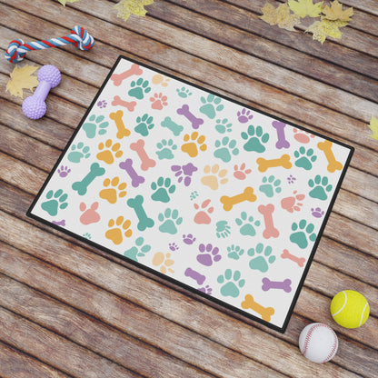 Pet Mat (18" x 24") - Colorful Dog Bone & Paw Print Design