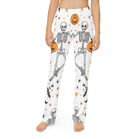 Halloween Kids Pajama Pants - Halloween-Themed Dancing Skeletons and Pumpkins Pajama Pants