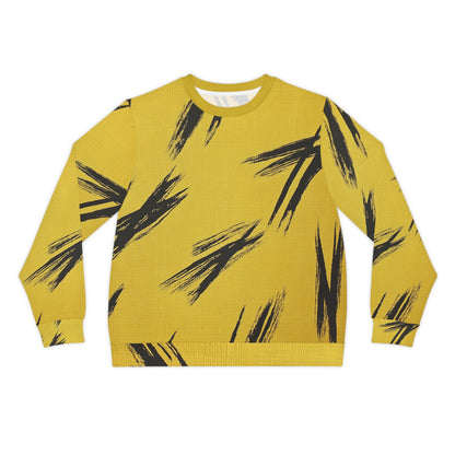 Lightweight Men's Sweatshirt - Men's Sweatshirt with Black Ink Lines Design on Yellow Fabric