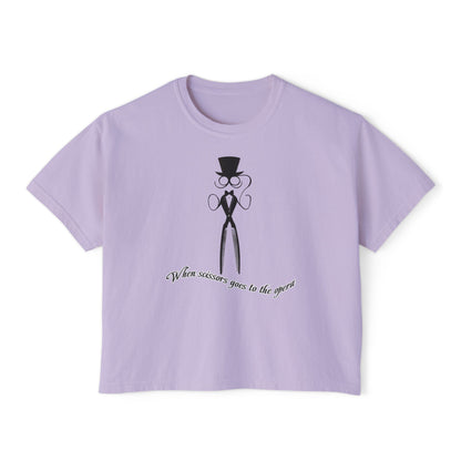 Stylish Women's Boxy Tee with Elegantly Dressed Graphic - Scissors design T-shirt