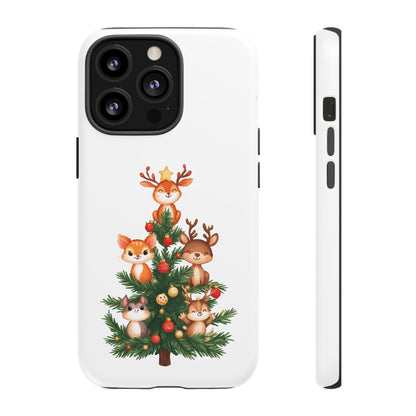 Festive Phone Case - iPhone, Samsung, and Google case - Cute Forest Animals on a Christmas Tree Case