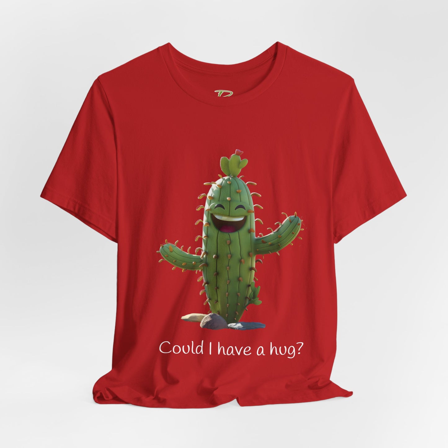 Dark Smiling Cactus Plant T-shirt -  'Could I Have a Hug?' - Lightweight Fabric Tee