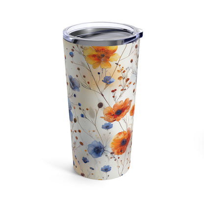 20oz Boho Wildflower Tumbler - Seamless Floral Design - Tumbler 20oz with Boho Watercolor Miniature Wildflowers Design