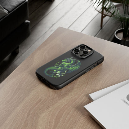 Tough Cases with Green Glowing Dragon design for iPhone, Samsung, and Google