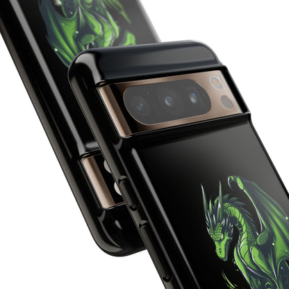 Tough Cases with Green Glowing Dragon design for iPhone, Samsung, and Google