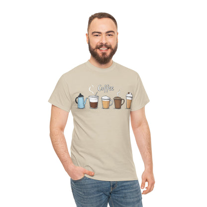 Coffee Cup Pattern Unisex Heavy Cotton Tee - Brewed Patterns Unisex Heavy Cotton Tee