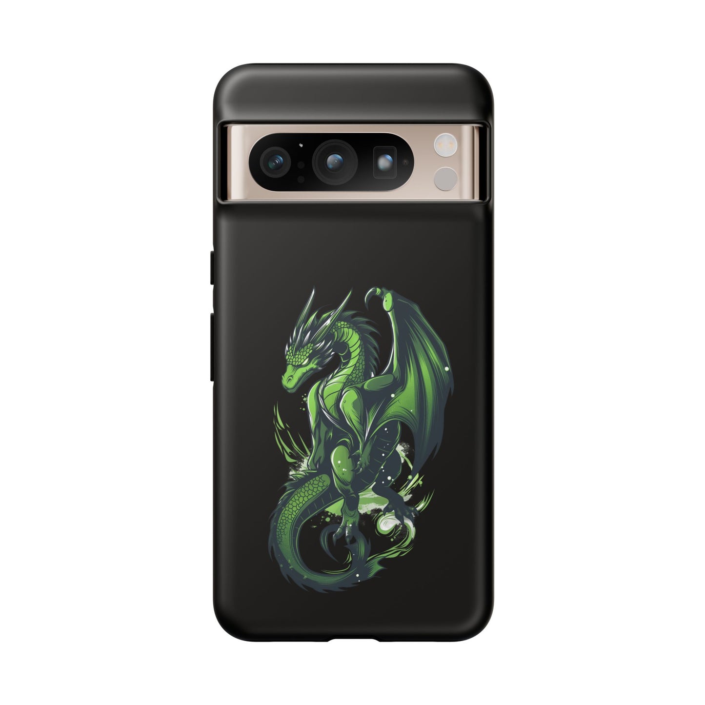 Tough Cases with Green Glowing Dragon design for iPhone, Samsung, and Google