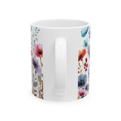 Ceramic Mug with beautiful watercolor flowers, (11oz, 15oz)