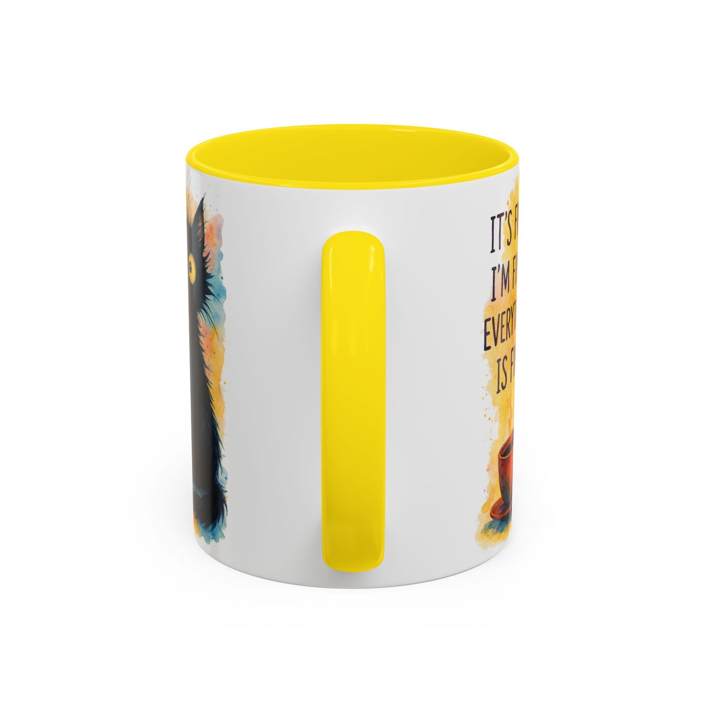 Whimsical Cat Accent Coffee Mug - 'It's Fine, I'm Fine, Everything is Fine'