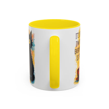 Whimsical Cat Accent Coffee Mug - 'It's Fine, I'm Fine, Everything is Fine'