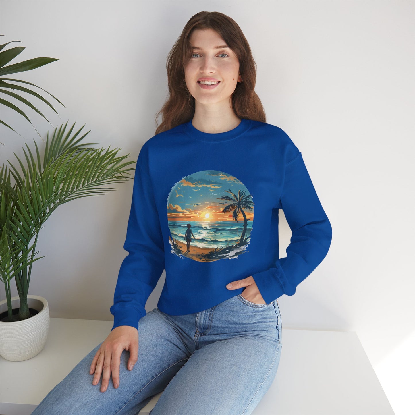 Unisex Heavy Blend™ Crewneck Sweatshirt - Colorful Beach Design