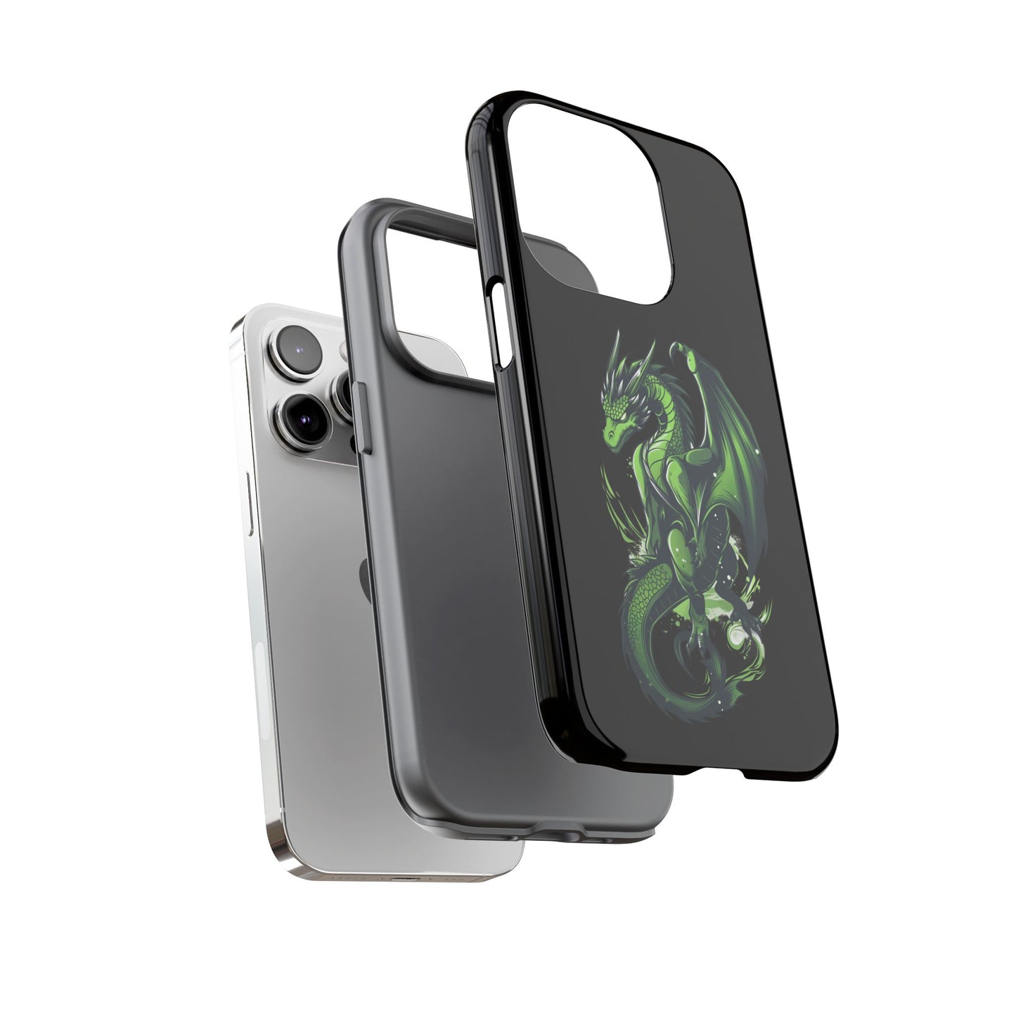 Tough Cases with Green Glowing Dragon design for iPhone, Samsung, and Google