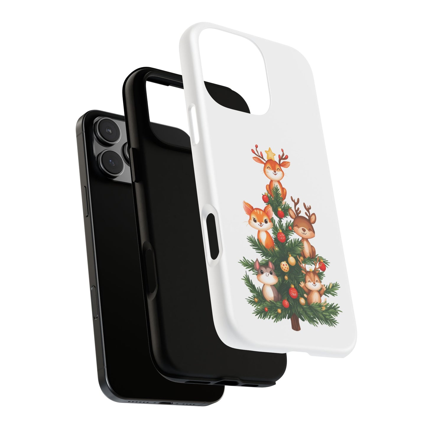 Festive Phone Case - iPhone, Samsung, and Google case - Cute Forest Animals on a Christmas Tree Case