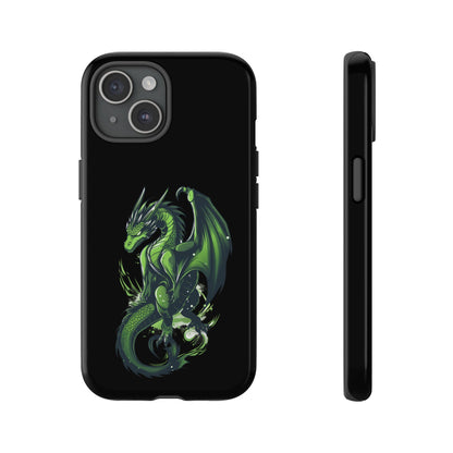 Tough Cases with Green Glowing Dragon design for iPhone, Samsung, and Google