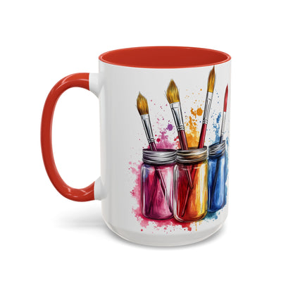 Paint Brushes Design Tea Cup - Accent Watercolor Coffee Mug, (11, 15oz)