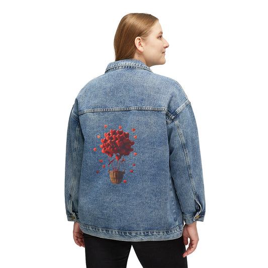 Red Heart-Shaped Love Balloon - Women's Denim Jacket - Paraw