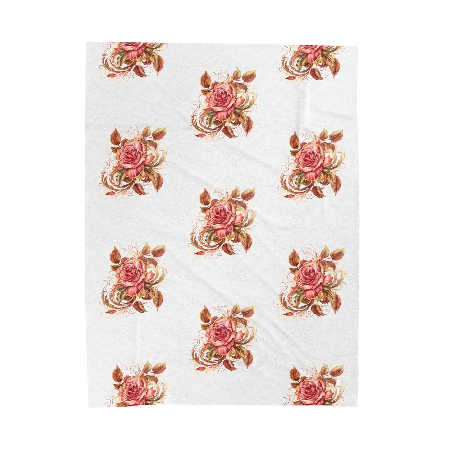 Velveteen Plush Blanket with beautiful grid design of pink roses surrounded by swirling leaves - Paraw