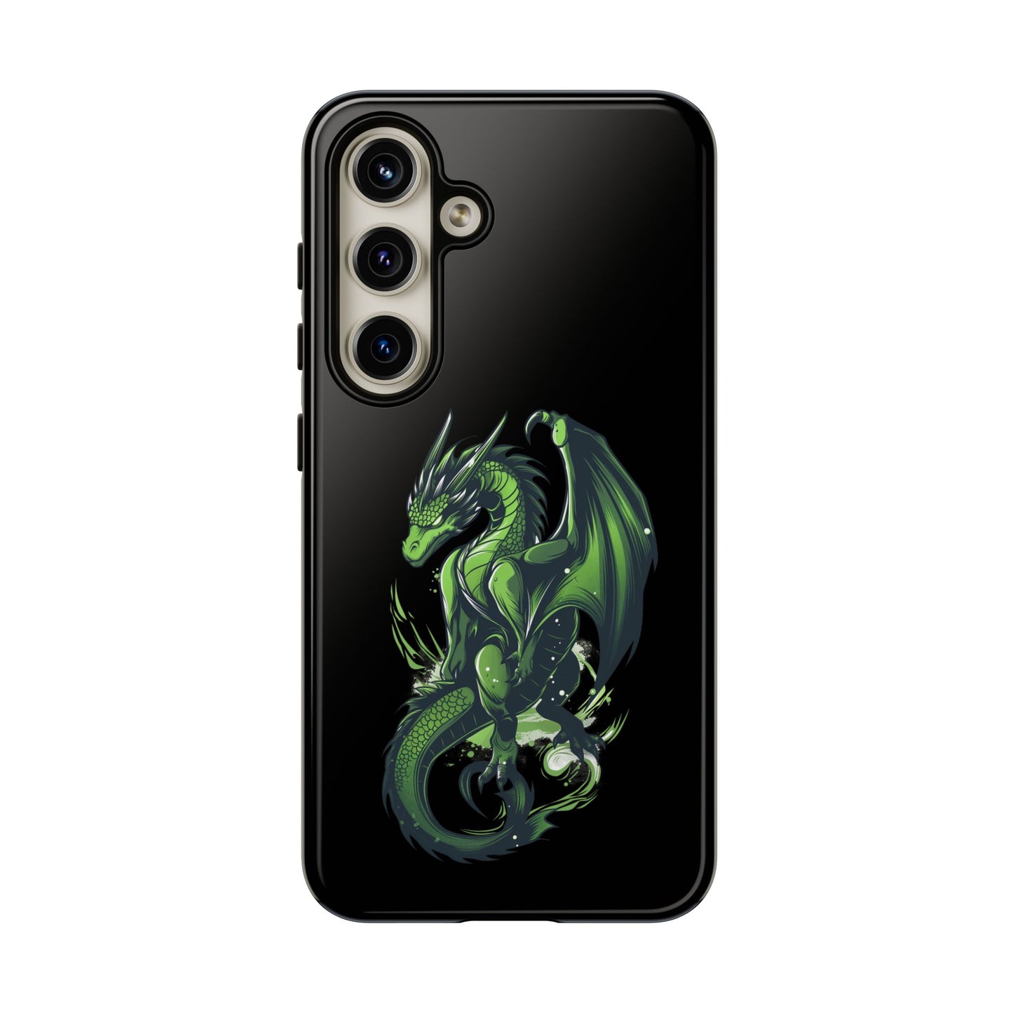 Tough Cases with Green Glowing Dragon design for iPhone, Samsung, and Google