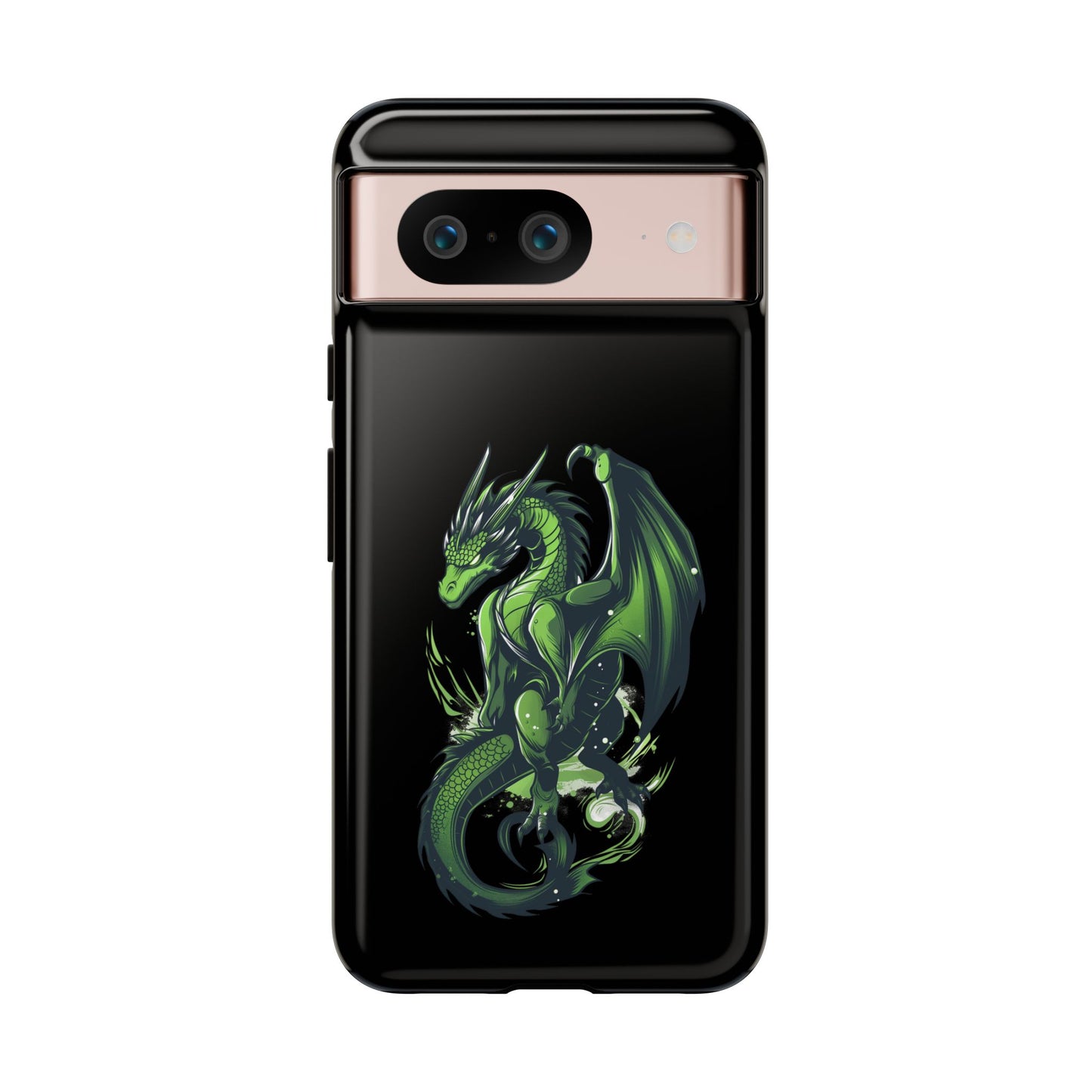 Tough Cases with Green Glowing Dragon design for iPhone, Samsung, and Google