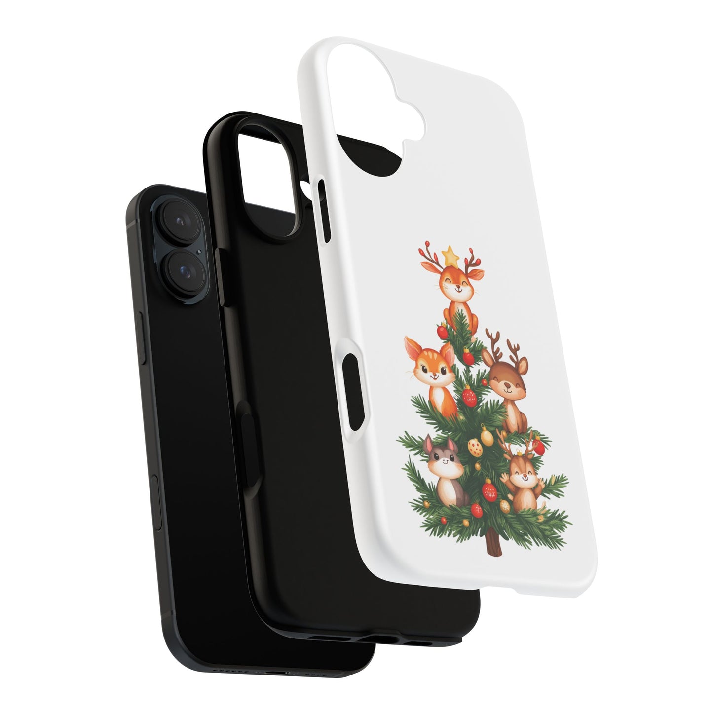 Festive Phone Case - iPhone, Samsung, and Google case - Cute Forest Animals on a Christmas Tree Case