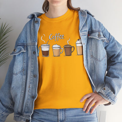 Coffee Cup Pattern Unisex Heavy Cotton Tee - Brewed Patterns Unisex Heavy Cotton Tee